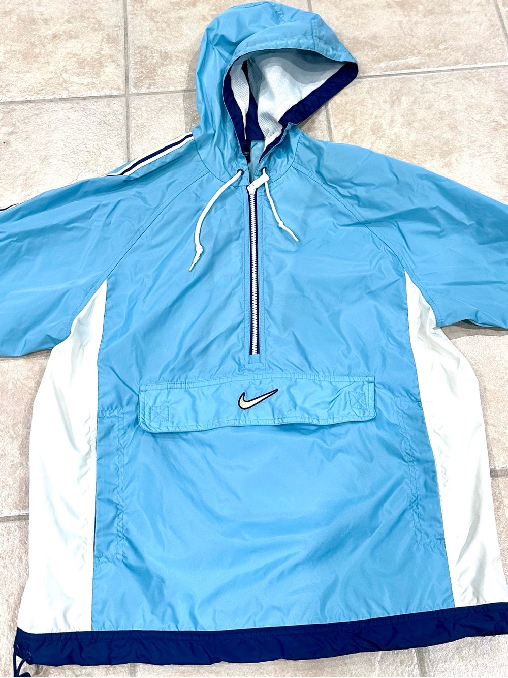 Nike Light Blue and White Hooded Windbreaker with Navy Trim